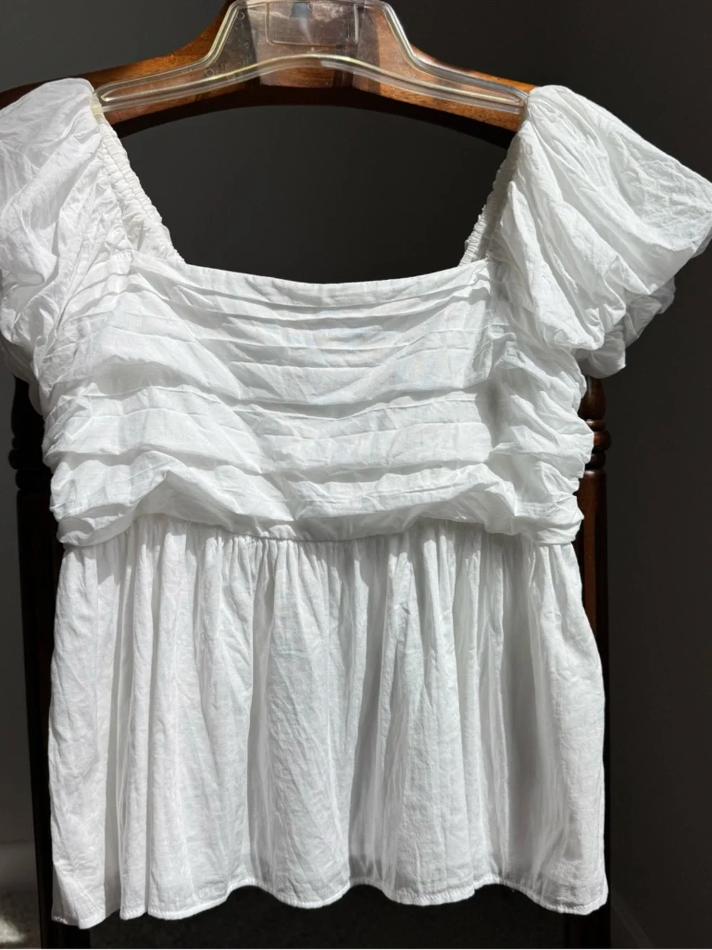 Abercrombie & Fitch White Cotton Peasant Blouse Puff Sleeve Babydoll Top Small